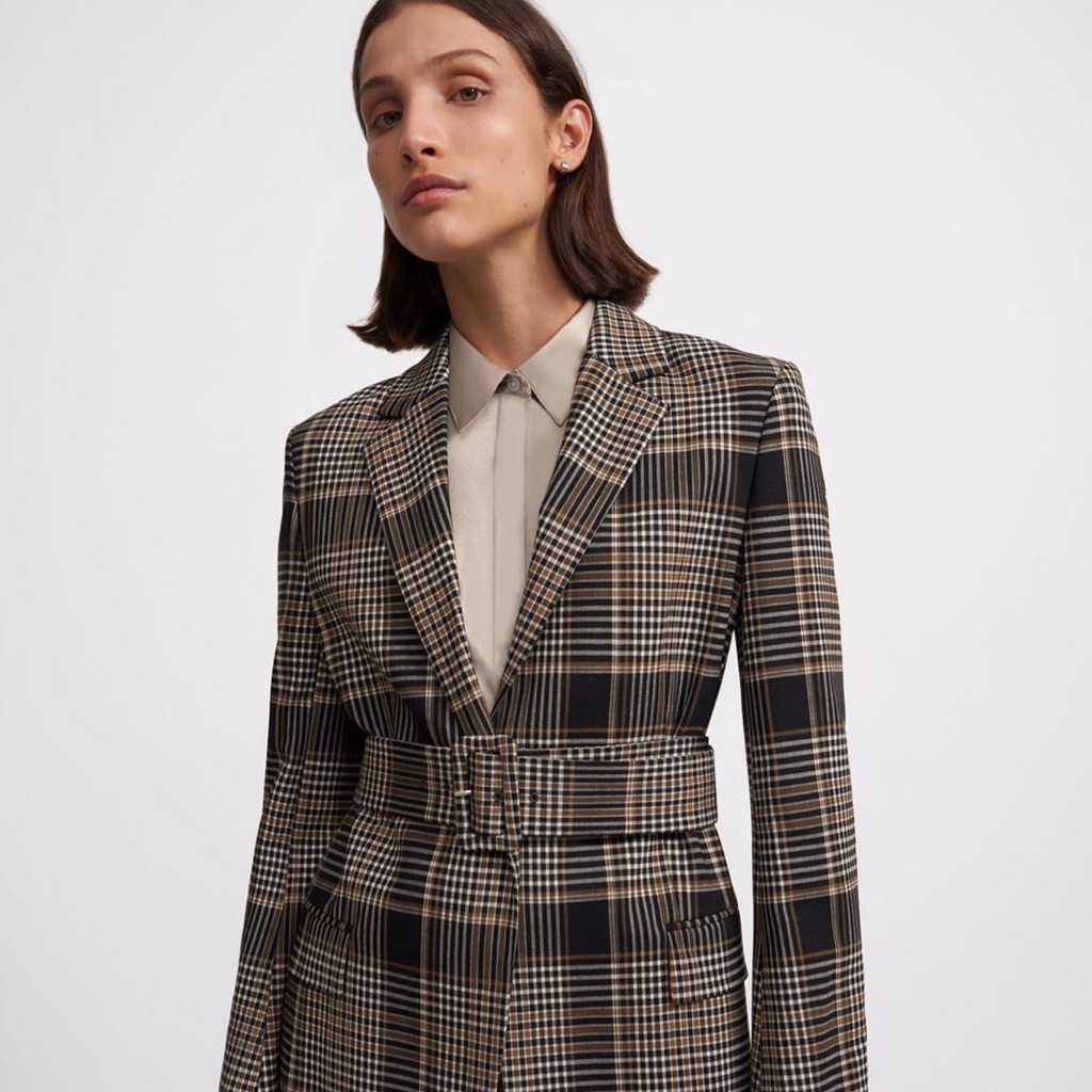 Nwt $625 Theory Belted Blazer Coat In Plaid Wool Jacket